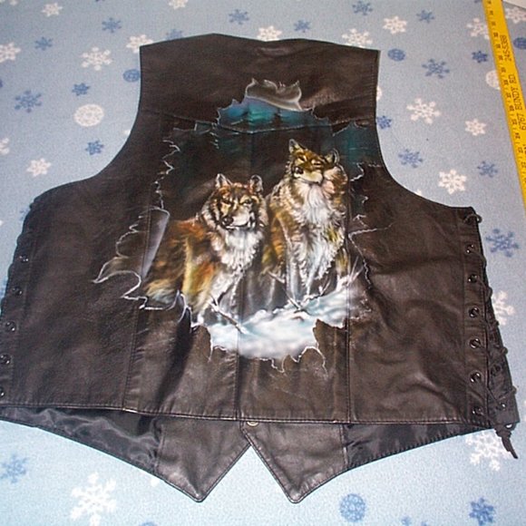 Vintage Nice custom painted leather motorcycle Biker vest of Gray Wolves USA - Picture 3 of 5